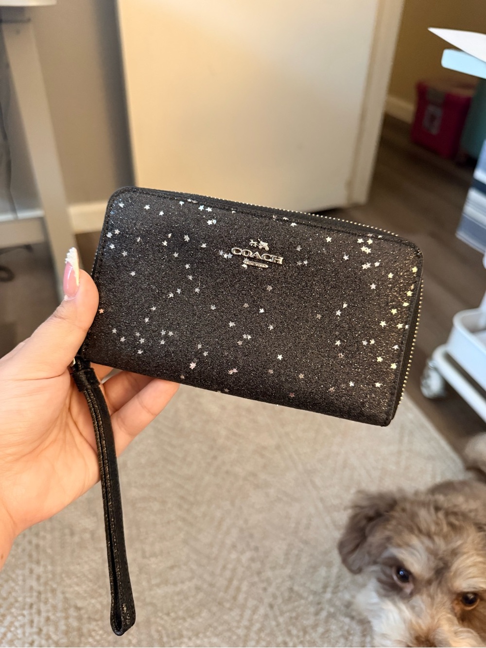 Coach Black Star-Print Zip Wristlet
